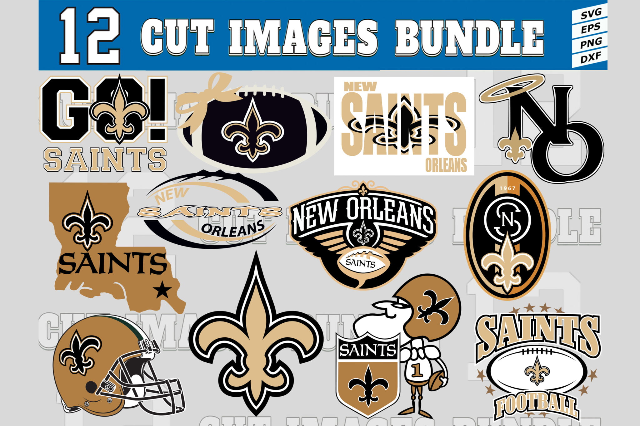 12 Styles NFL New Orleans Saints Svg New Orleans Saints Svg Eps Dxf