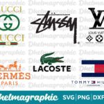 Brand Fashion Gucci, Stussy, Louis V, Lacoste, Hermes P, Tommy Hilfiger Logo SVG EPS