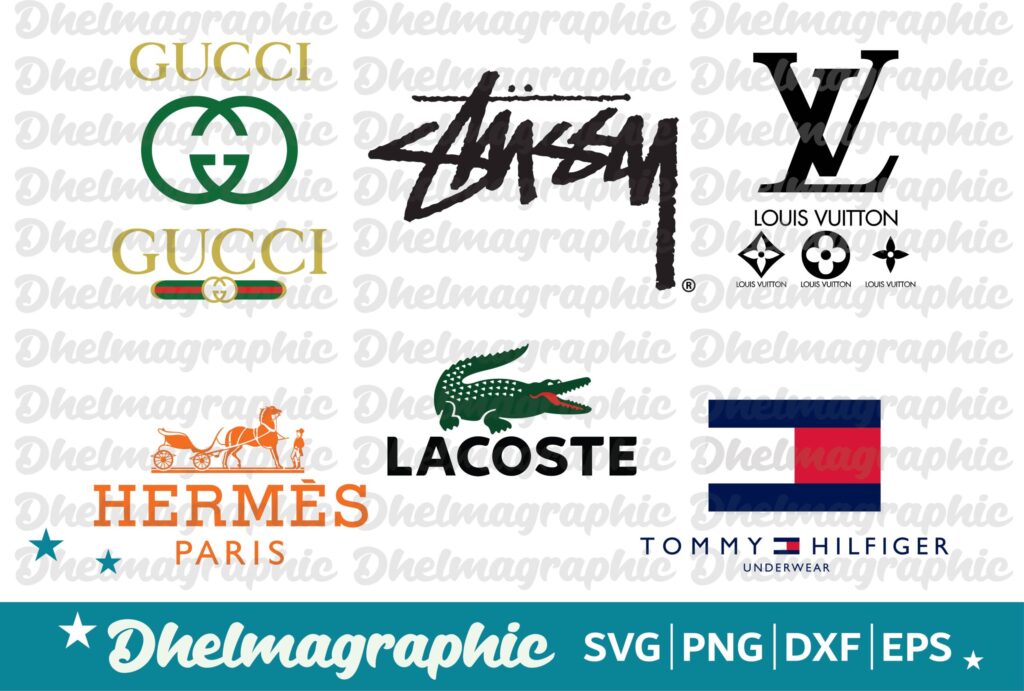 Brand Fashion Gucci, Stussy, Louis V, Lacoste, Hermes P, Tommy Hilfiger Logo SVG EPS