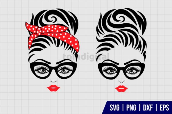 Messy Bun With Glasses SVG - Gravectory