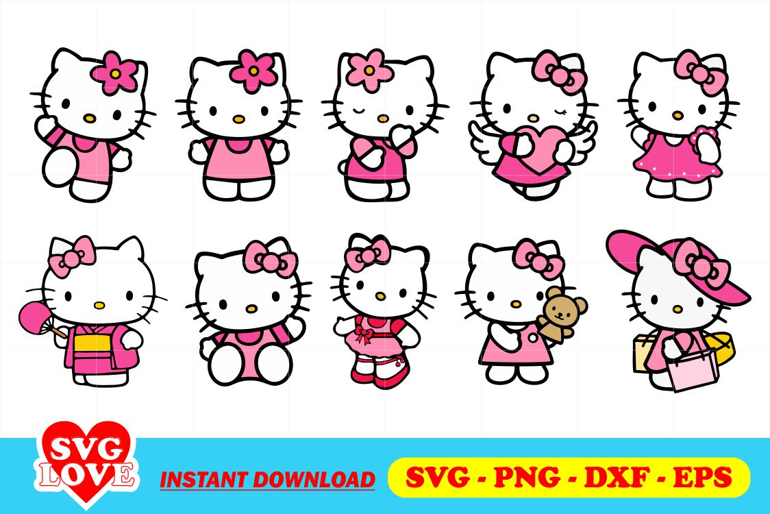 Hello Kitty Strawberry SVG, Hello Kitty Fruits SVG, Hello Kitty SVG Bundle,  Cartoon SVG, PNG, EPS, DXF, Cut Files For Cricut And Silhouette