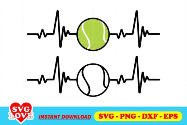 Heartbeat Line Tennis Ball SVG - Gravectory