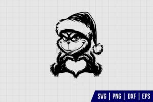 Christmas Grinch Face Heart Hand Sign SVG