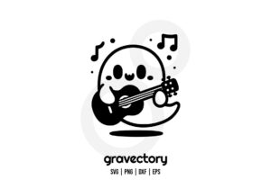 cute ghost playing guitar svg