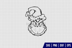 Christmas Grinch Head Santa Hat Outline SVG