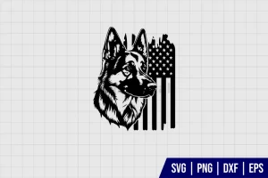 German Shepherd With American Flag SVG