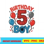 5th Birthday Boy Spider SVG Cake Topper PNG