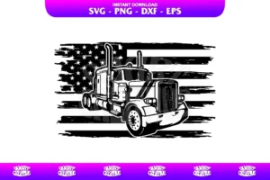 Semi truck us flag SVG Cricut