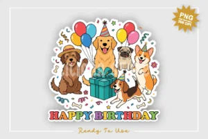 Dogs Birthday Cake Topper PNG Transparent